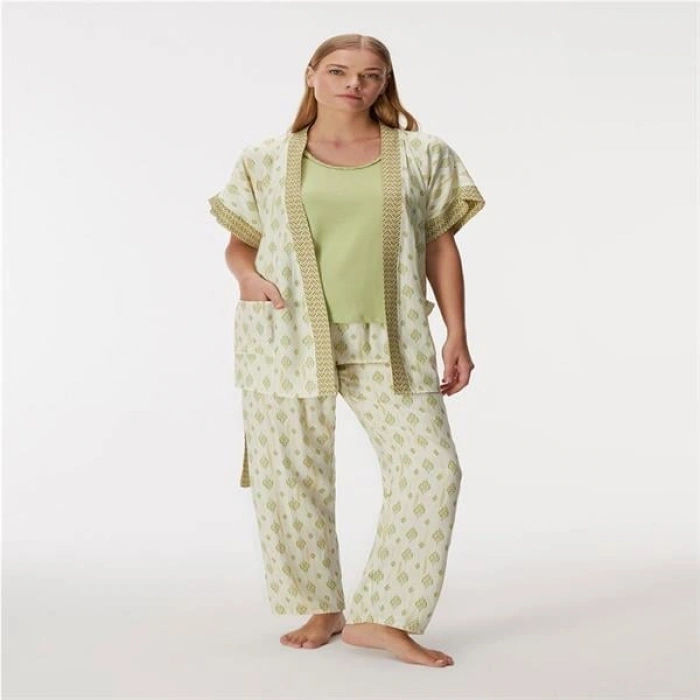 Vipmarketim Kadın Sabahlık, Atlet Ve Pantolon Takım (kod:11421)