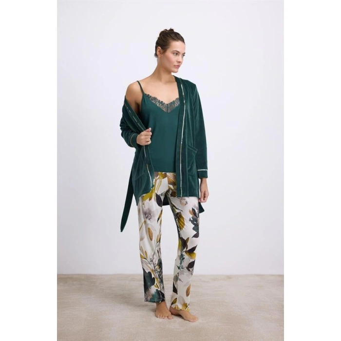 VipMarketim Kadın Saten Sabahlık, Atlet Ve Pantolon Takım ( 11554 )