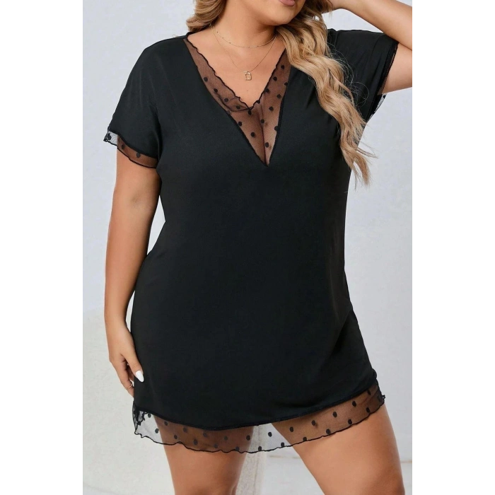 VipMarketim Kadın Siyah Büyük Beden Gecelik