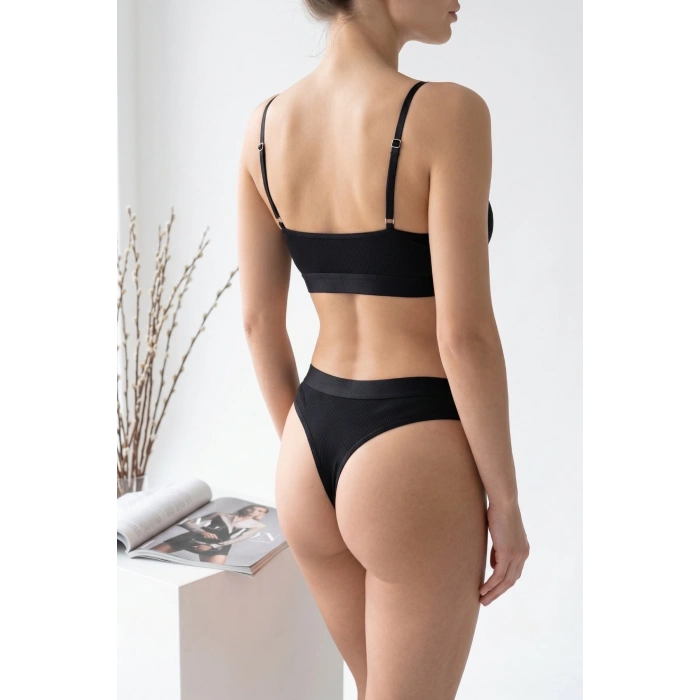 VipMarketim Kadın Siyah Fitilli Dantelli Bralet Takımı