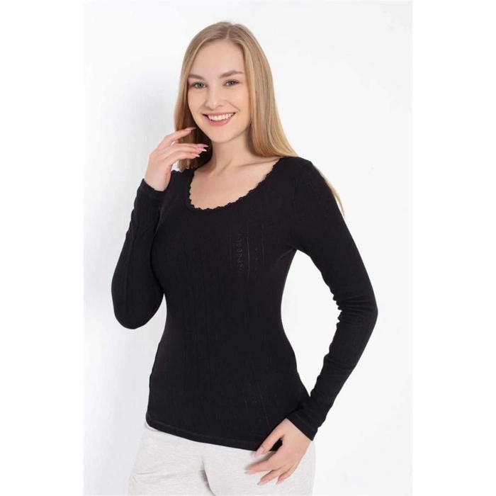 Vipmarketim Kadın Termal Kalp Desenli İnce Dantelli Uzun Kol İçlik T-shirt ( ) (kod:8546)