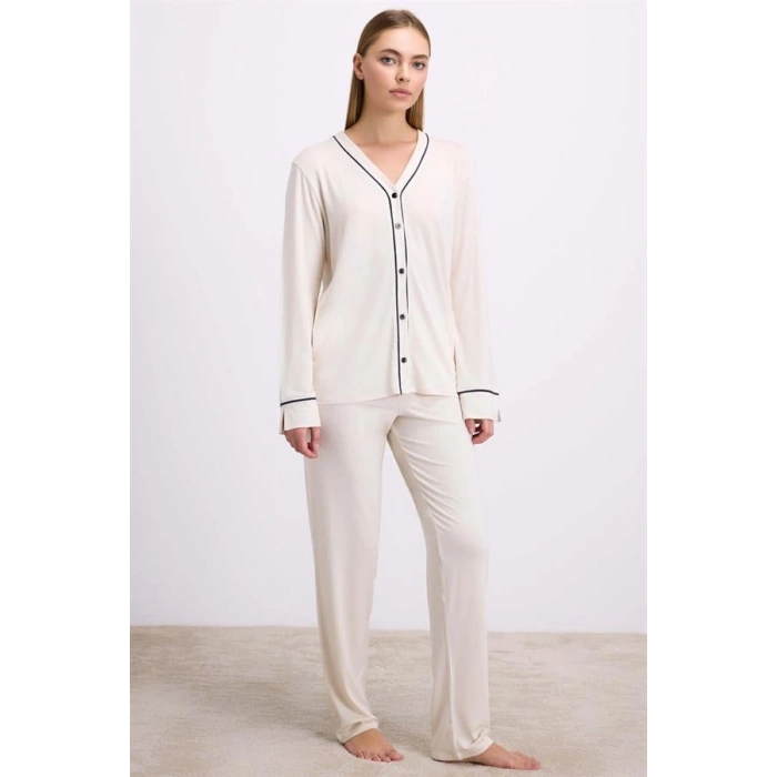 VipMarketim Kadın Uzun Kol Gömlek Ve Pantolon Takım ( 11614 )