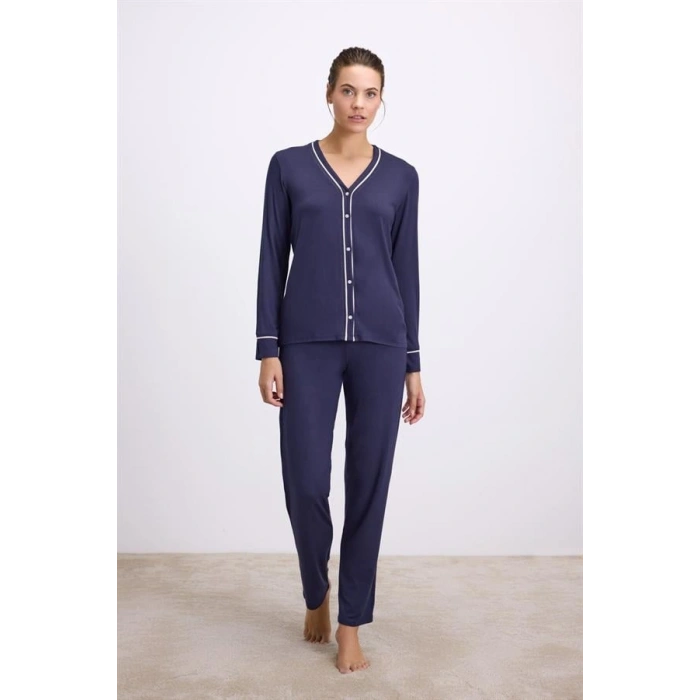 VipMarketim Kadın Uzun Kol Gömlek Ve Pantolon Takım ( 11614 )