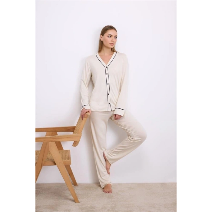 VipMarketim Kadın Uzun Kol Gömlek Ve Pantolon Takım ( 11614 )