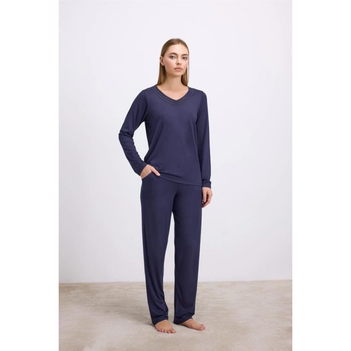 VipMarketim Kadın Uzun Kol T-shirt Ve Pantolon Takım ( 11616 )