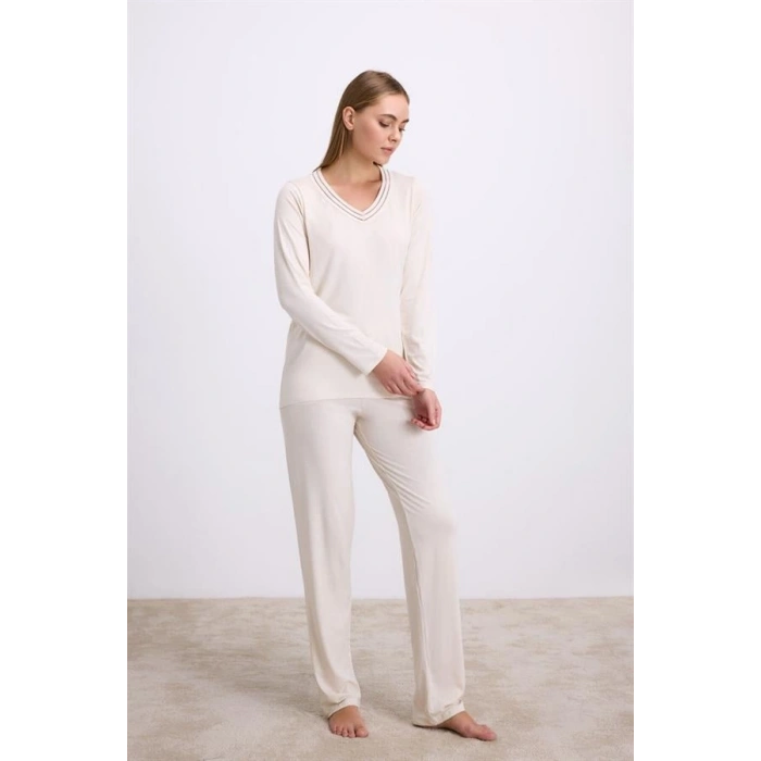 VipMarketim Kadın Uzun Kol T-shirt Ve Pantolon Takım ( 11616 )