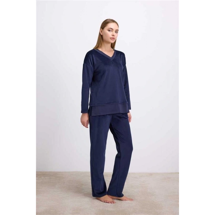 VipMarketim Kadın Uzun Kollu Sweatshirt Ve Pantolon Pijama Takımı Konforlu Uyku & Ev Giyimi (Kod:11573)