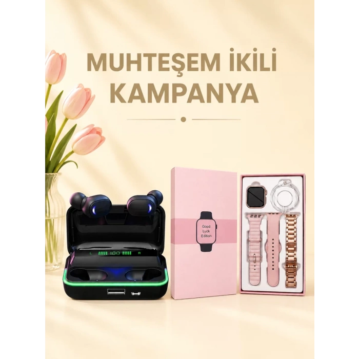 VipMarketim Kadınlara Özel Bileklik Hediyeli Akıllı Saat ve Dijital Göstergeli ANC Özellikli Bluetooth Kulaklık