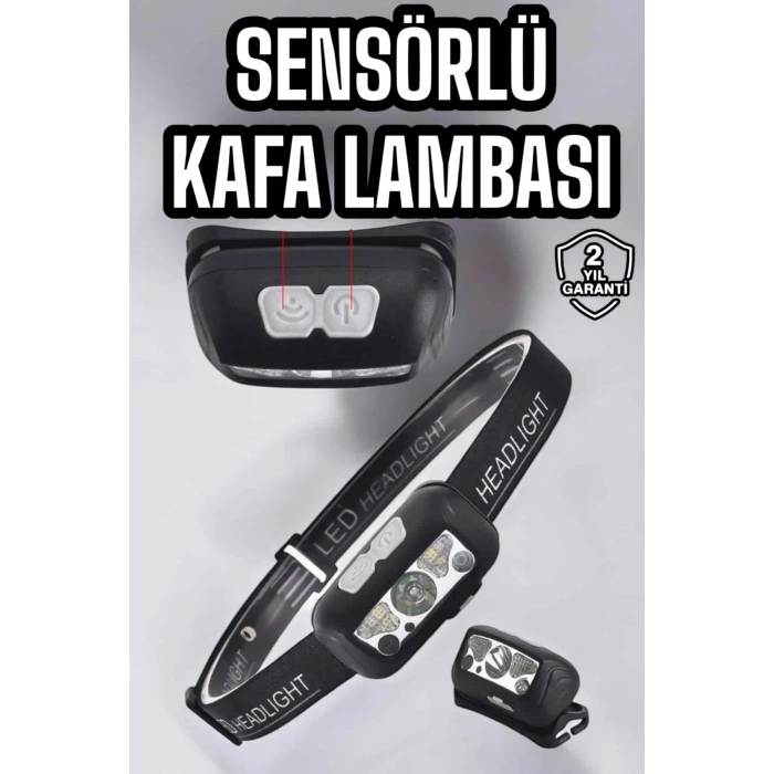VipMarketim Kafa Lambası Kamp Lambası Sensörlü Şarjlı Ayarlanabilir