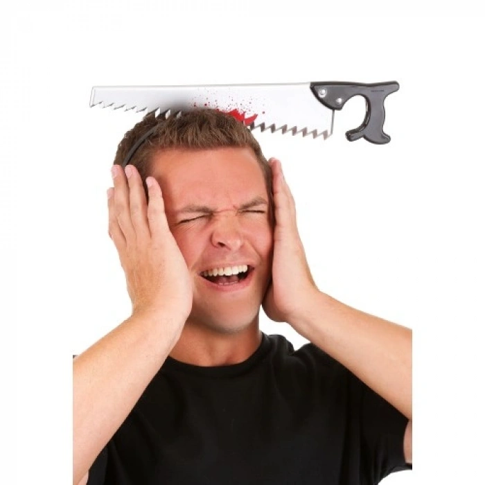 VipMarketim Kafaya Saplanmış Halloween Kanlı Testere Şaka Tacı