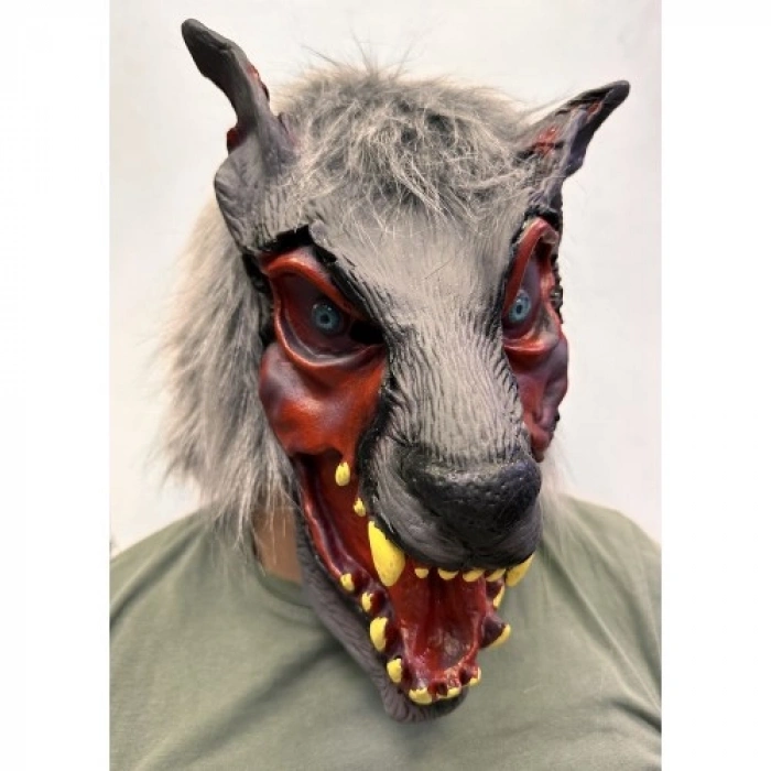 VipMarketim Kafaya Tam Geçmeli Lateks Dişli Ağzı Açık Kurt Maskesi