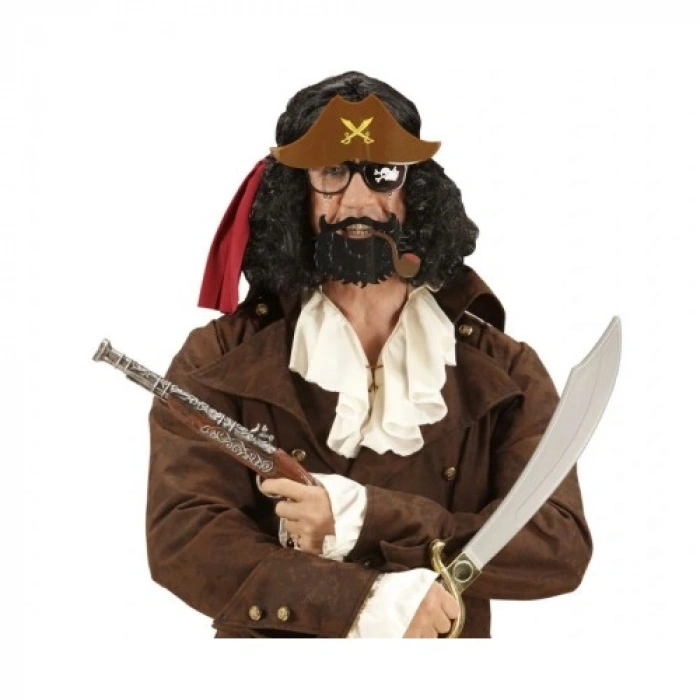 VipMarketim Kahve Renk Şapkalı Siyah Sakallı Pipolu Jack Sparrow Denizci Korsan Gözlüğü 24x25 cm