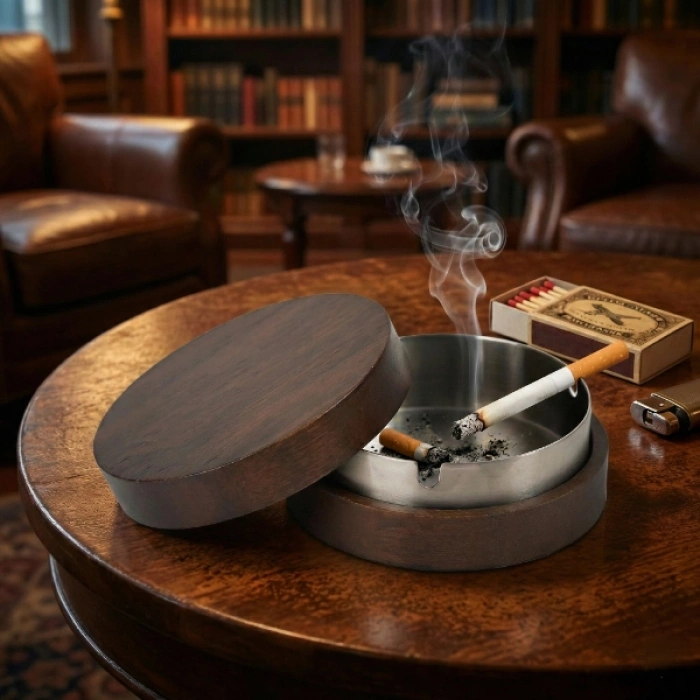 VipMarketim Kahverengi Bambu Kapaklı Küllük