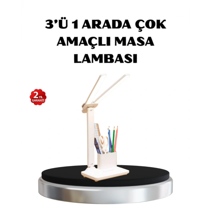 VipMarketim Kalemlik ve Telefon Standlı Masa Lambası – Kısılabilir LED Işık Göz Dostu Tasarım