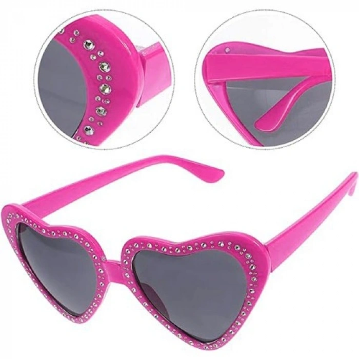 VipMarketim Kalp Şekilli Taşlı Parti Gözlüğü Pembe Renk 6x16 cm