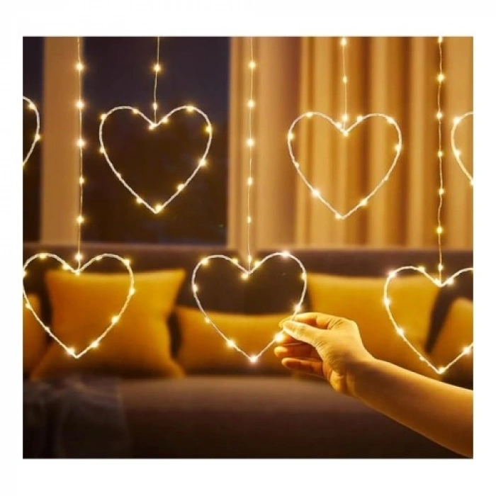 VipMarketim Kalpli Perde LED Işıklar, Sevgililer Günü Romantik LED Aydınlatma
