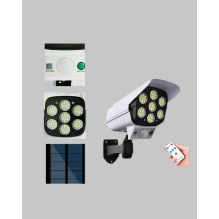 VipMarketim Kamera Görünümlü Solar LED Lamba Hareket Sensörlü Uzaktan Kumandalı Bahçe Duvar Aydınlatması
