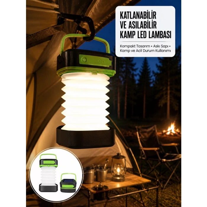 VipMarketim Kamp Lambası Katlanabilir Lamba Solar Şarjlı Led Lamba El Fenerli Yeni Nesil