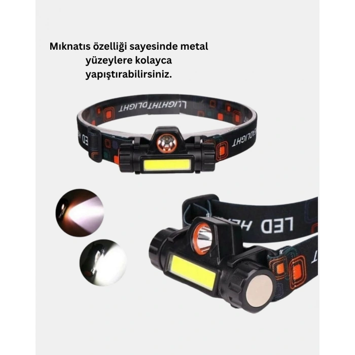 VipMarketim Kamp ve Doğa İçin Şarjlı LED Baş Feneri – Mıknatıslı Su Geçirmez