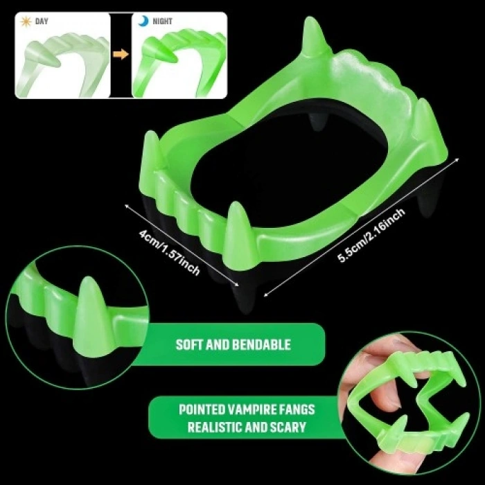 VipMarketim Karanlıkta Parlayan Fosforlu Çift Damak Takma Vampir Dişi