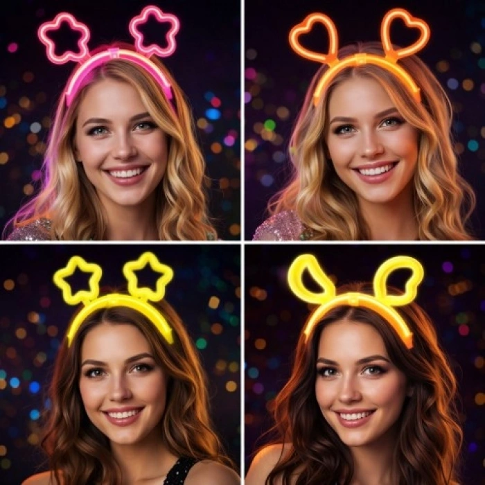 VipMarketim Karanlıkta Parlayan Glow Taç Seti 12 Adet – Yıldız Kalp Ay Çiçek (Her Model 3 Adet)