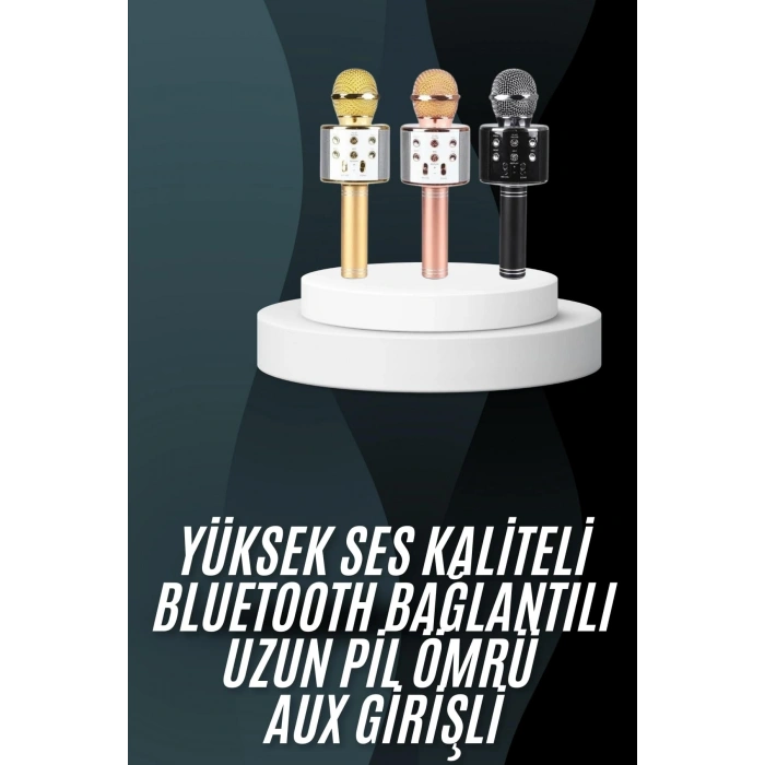 VipMarketim Karaoke Mikrofon Bluetooth Bağlantılı Aux Girişli Uzun Pil Ömrü Yüksek Ses Kaliteli