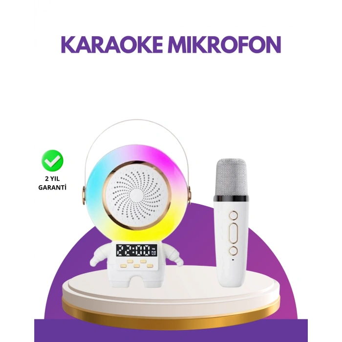 VipMarketim Karaoke Özellikli Astronot Bluetooth Hoparlör Kablosuz Mikrofonlu