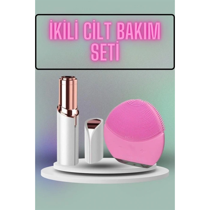 VipMarketim KAŞ BIYIK VE YÜZ EPİLASYON ALETİ VE TİTREŞİMLİ YÜZ TEMİZLEME MASAJ ALETİ İKİLİ SET