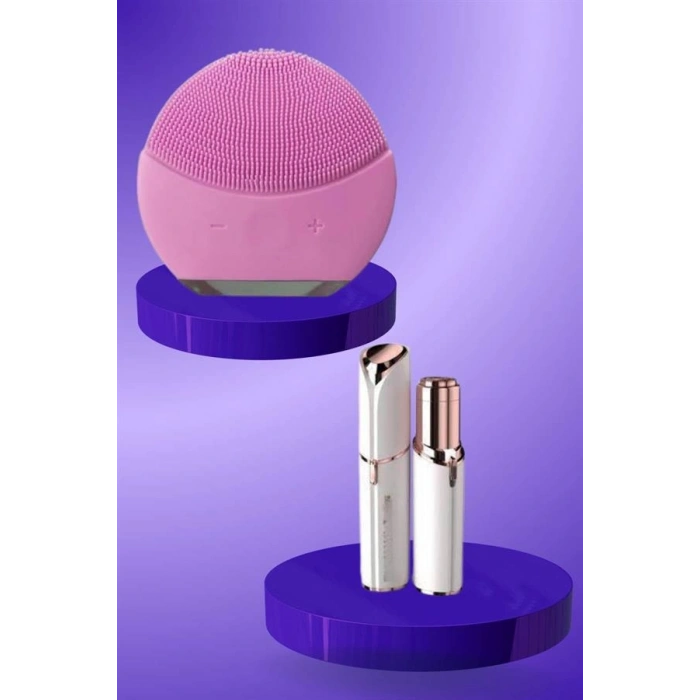 VipMarketim KAŞ BIYIK VE YÜZ EPİLASYON ALETİ VE TİTREŞİMLİ YÜZ TEMİZLEME MASAJ ALETİ İKİLİ SET