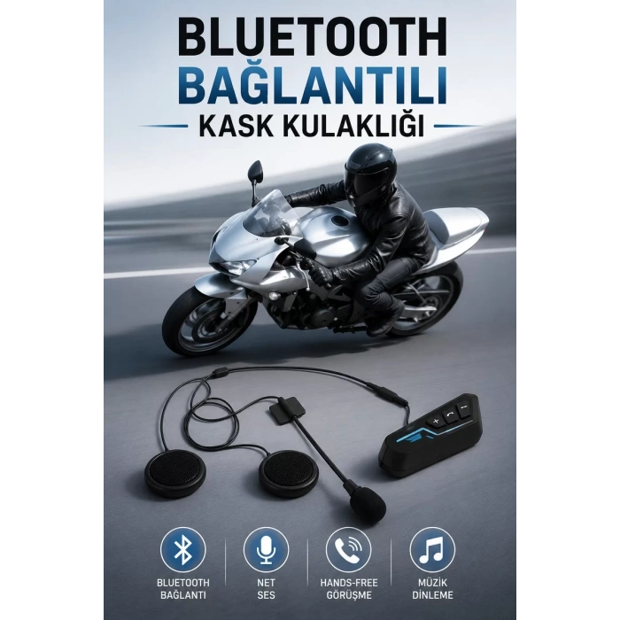 VipMarketim Kask Kulaklığı Motosiklet Intercom Interkom Dinleme Konuşma Özellikli Su Geçirmez