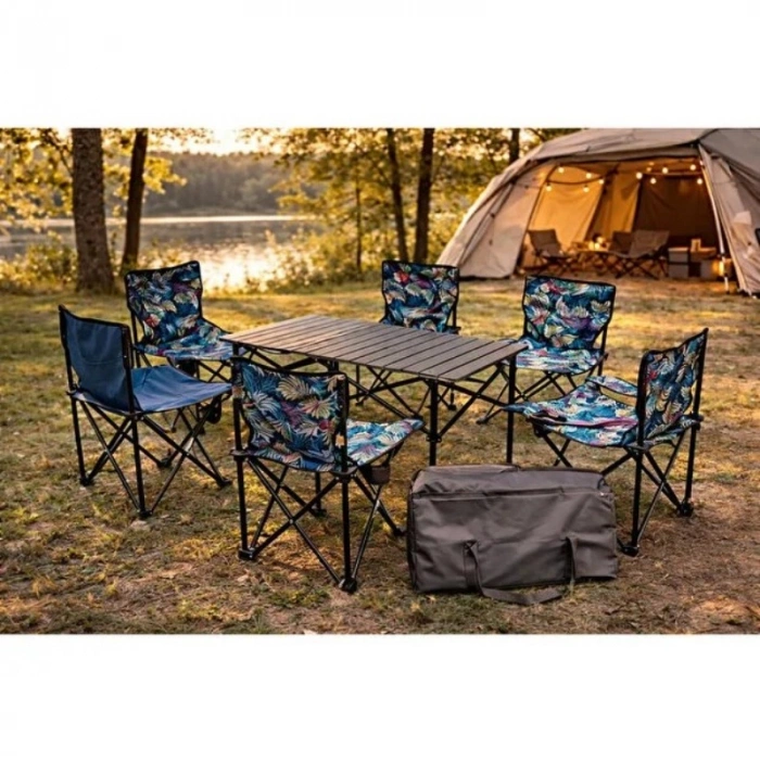 VipMarketim Katlanabilir 120 cm Masa Sandalye Seti - 6 Kişilik - Portatif