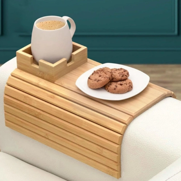 VipMarketim Katlanabilir Ahşap Koltuk Yanı Kanepe Tepsisi