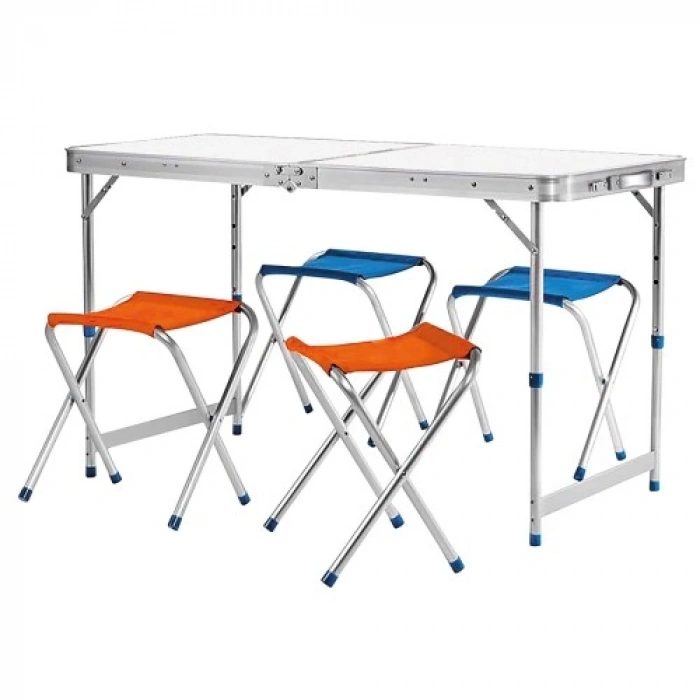 VipMarketim Katlanabilir Alüminyum Kamp Masa 4lü Tabure Seti