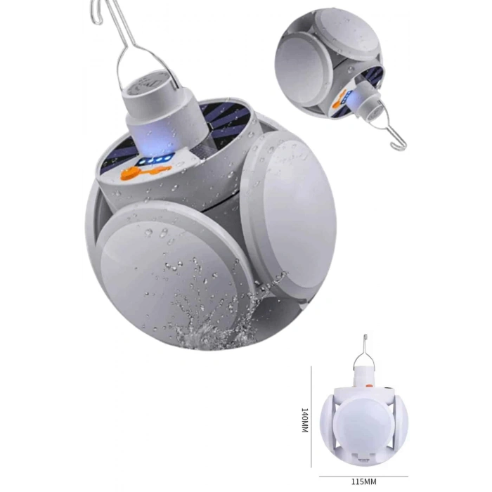 VipMarketim Katlanabilir Askılı Kamp Lambası 5 Kanatlı Pratik Güneş Enerjili