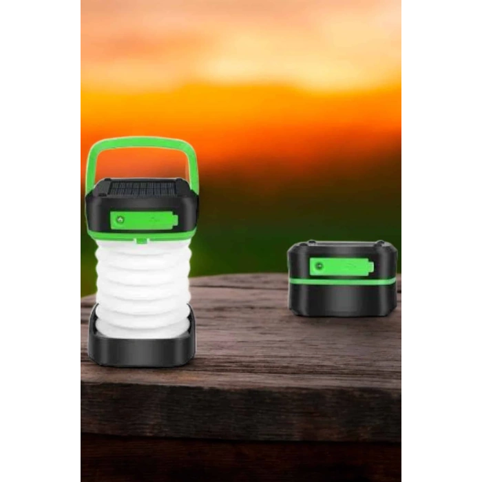 VipMarketim Katlanabilir Kamp Lambası Solar Fener Görünümlü 3 Kademeli Şarjlı