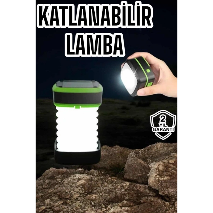 VipMarketim Katlanabilir Kamp Lambası Solar Fener Görünümlü 3 Kademeli Şarjlı