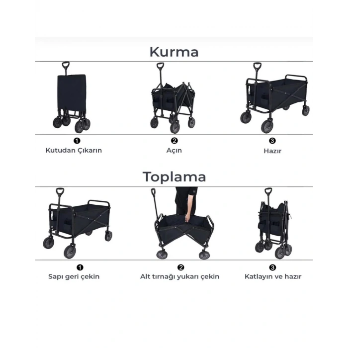 VipMarketim Katlanabilir Taşınabilir Kamp Arabası Plaj Bahçe ve Eşya Taşıma Vagonu