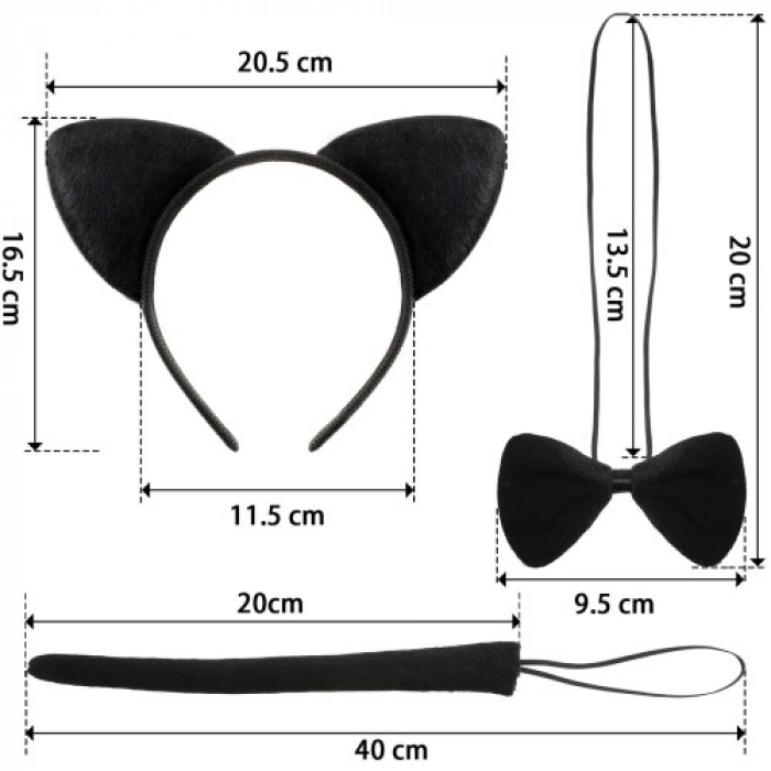 VipMarketim Kedi Kostüm Taç Kuyruk Papyon Seti 1 Adet