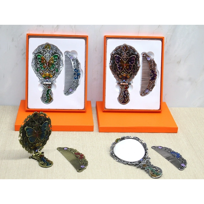 VipMarketim Kelebek Katlanabilir Ayna Ve Tarak Seti Orta Boy