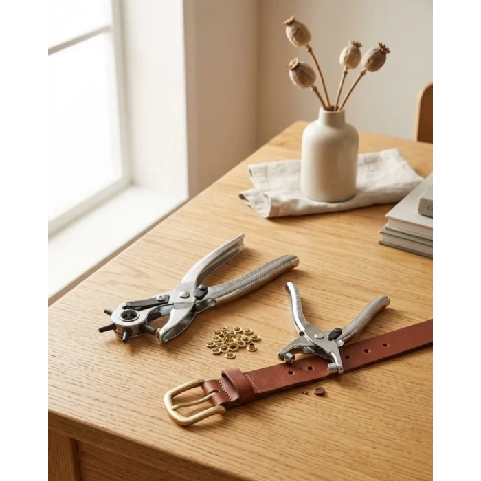 VipMarketim Kemer Delme Pensesi 2li Set Deri Ürünler İçin Pratik Delik Açma Aparatı