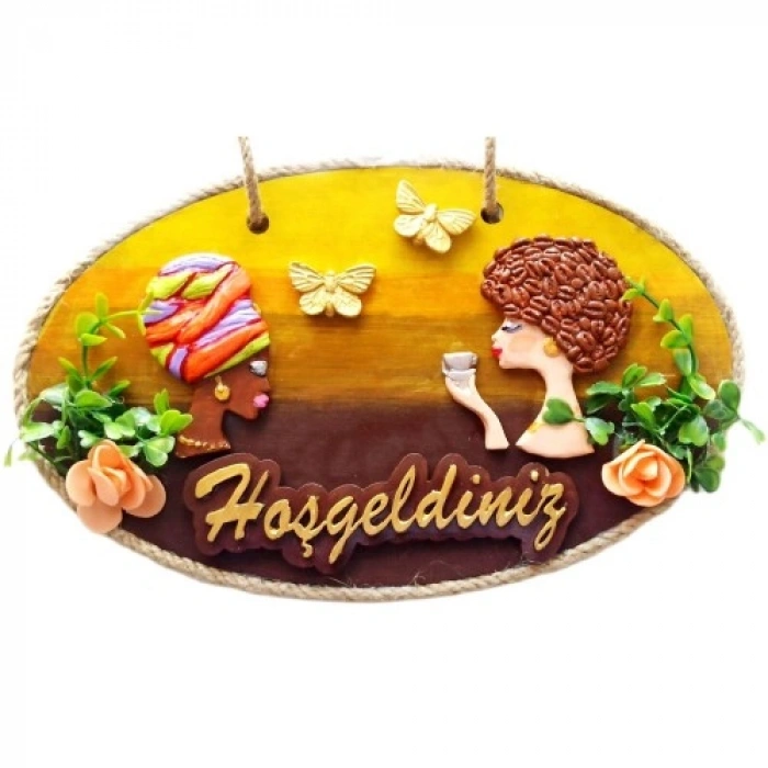 VipMarketim Keyifli Kadınlar El Yapımı Hoşgeldiniz Yazılı Kapı Süsü