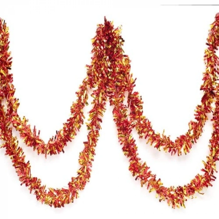VipMarketim Kırmızı Altın Renk 4 cm Genişlik Garland Çift Renk Sim Süs 180 cm