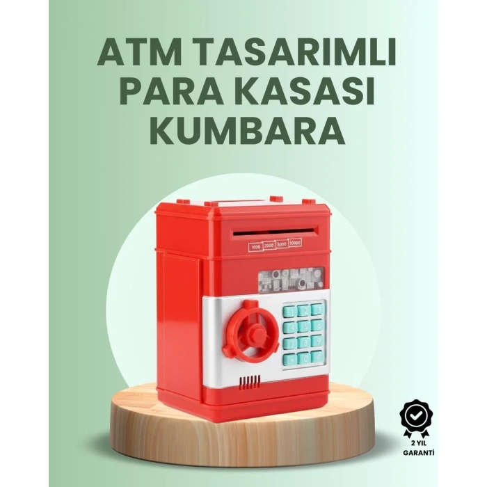 VipMarketim Kırmızı ATM Kasa Tipi Para Biriktirme Kumbarası