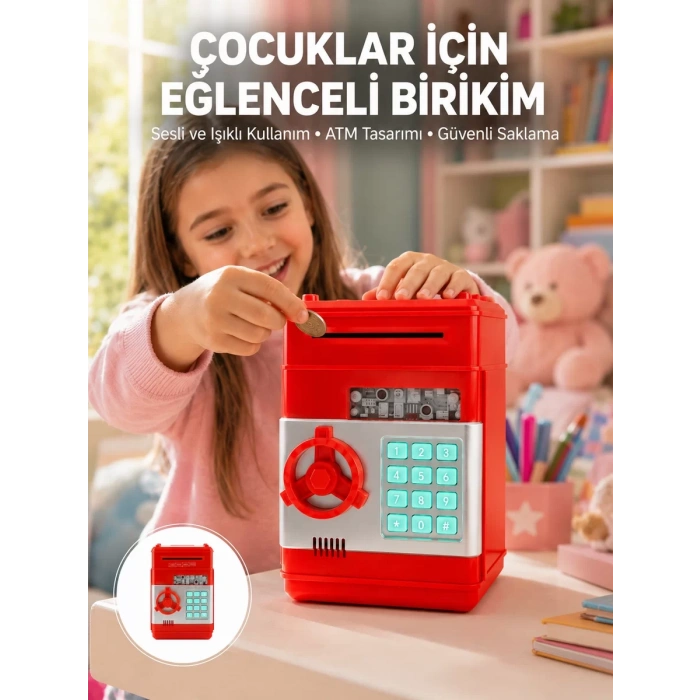 VipMarketim Kırmızı ATM Kasa Tipi Para Biriktirme Kumbarası