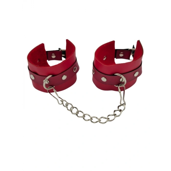 VipMarketim Kırmızı Deri El Kelepçesi