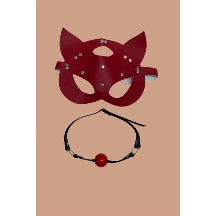 VipMarketim  Kırmızı Deri Maske Ve Ağız Topu Harness Aksesuar