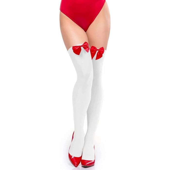 VipMarketim Kırmızı Fiyonklu Beyaz Jartiyer Çorabı TM1147