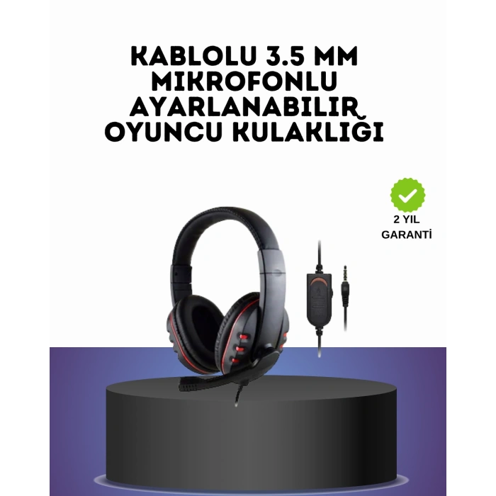 VipMarketim Kırmızı Gaming Headset Mikrofonlu Sağlam Kablolu Konforlu