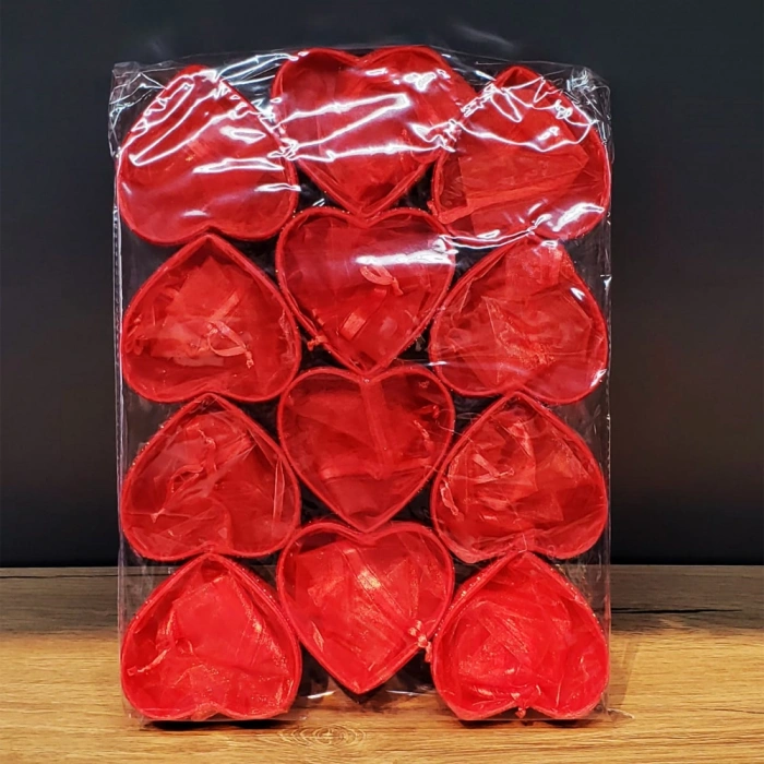 VipMarketim Kırmızı Kalpli Tül Kese