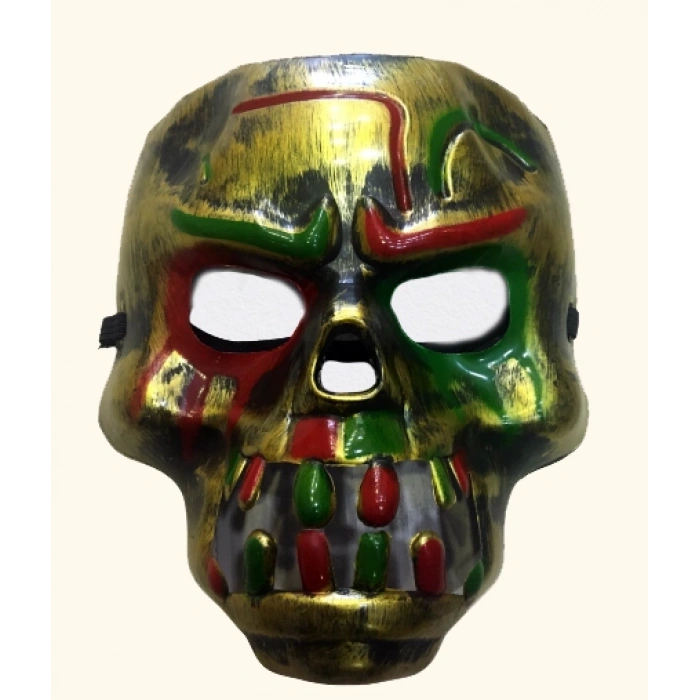 VipMarketim Kırmızı Kanlı Dişli Dracula Kafatası Maskesi Altın Renk